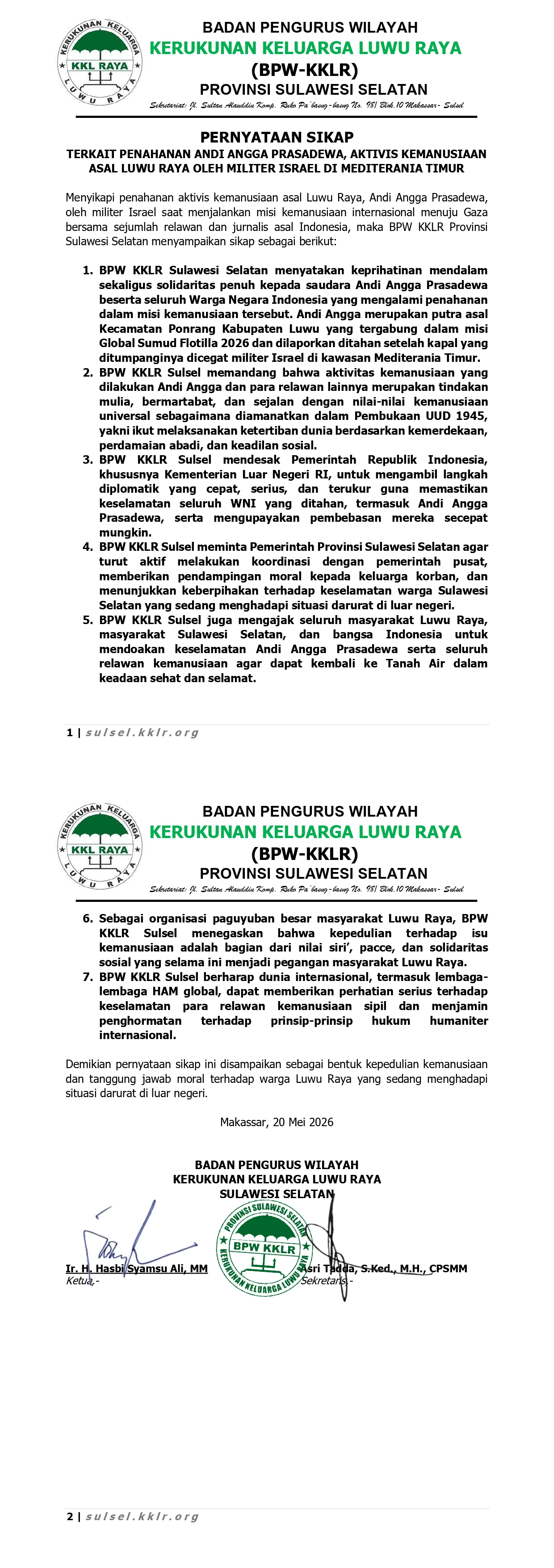 Pernyataan Sikap KKLR Sulsel - Andi Angga Prasadewa